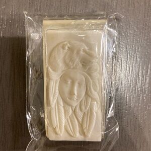 Ivory Silver Native American Woman With Bear Spirit Money Clip